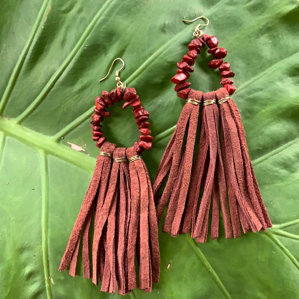 Free People Beaded Fringe Boho Earrings